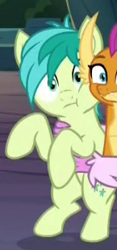 Size: 145x311 | Tagged: safe, deleted from derpibooru, imported from derpibooru, screencap, sandbar, silverstream, smolder, earth pony, pony, uprooted, cropped, cute, female, hooves, male, offscreen character, sandabetes, squishy cheeks