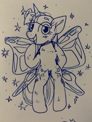 Size: 4032x3024 | Tagged: safe, artist:rainbow eevee, imported from derpibooru, twilight sparkle, pony, butterfly wings, drawing, female, glitter, hitachi, ink, lineart, pen drawing, raised hoof, solo, sparkles, traditional art