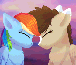 Size: 650x557 | Tagged: safe, artist:alphadesu, imported from derpibooru, rainbow dash, oc, oc:skittle, pony, animated, canon x oc, cute, female, heart, male, skidash, straight