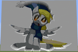 Size: 1138x768 | Tagged: safe, artist:idsmehlite, artist:kjhf, imported from derpibooru, derpy hooves, pony, 3d, christmas, clothes, female, game screencap, hat, holiday, minecraft, minecraft pixel art, pixel art, santa hat, scarf, solo