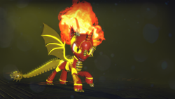 Size: 3840x2160 | Tagged: safe, artist:phoenixtm, imported from derpibooru, oc, oc only, oc:delta firedash, dracony, hybrid, pony, robot, robot pony, 3d, female, horns, mane of fire, mare, robot dracony, solo, source filmmaker, spread wings, wings