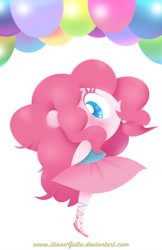 Size: 582x900 | Tagged: safe, artist:ilianagatto, imported from derpibooru, pinkie pie, human, balloon, clothes, colored pupils, cute, diapinkes, dress, female, hands behind back, humanized, open mouth, profile, solo