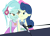 Size: 8001x5754 | Tagged: safe, artist:midnight-st4r, imported from derpibooru, bon bon, lyra heartstrings, equestria girls, rainbow rocks, duet, duo, duo female, eye contact, female, lesbian, lidded eyes, looking at each other, lyrabon, microphone, musical instrument, piano, shipping, simple background, smiling, solo, transparent background, vector