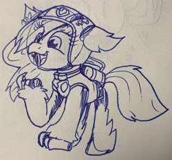 Size: 2600x2428 | Tagged: safe, artist:rainbow eevee, imported from derpibooru, silverstream, hippogriff, cute, diastreamies, female, ink, ink drawing, lineart, paw patrol, raised claw, smiling, solo, traditional art, zuma