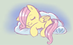Size: 500x312 | Tagged: safe, artist:raininess, imported from derpibooru, fluttershy, pegasus, pony, abstract background, blank flank, cloud, cute, female, filly, filly fluttershy, hair over one eye, shyabetes, sleeping, smiling, solo, younger