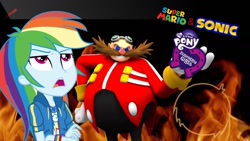 Size: 1280x720 | Tagged: artist needed, source needed, safe, imported from derpibooru, rainbow dash, equestria girls, equestria girls series, crossover, doctor eggman, equestria girls logo, fire, geode of super speed, logo, magical geodes, sonic the hedgehog (series), super mario, super mario bros.