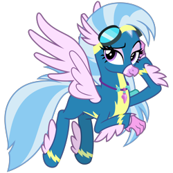 Size: 3000x3000 | Tagged: safe, artist:cheezedoodle96, imported from derpibooru, silverstream, classical hippogriff, hippogriff, uprooted, .svg available, adorasexy, alternate hairstyle, clothes, cute, diastreamies, dream sequence, feathered fetlocks, female, flying, goggles, hippogriff wonderbolt, jewelry, lidded eyes, looking at you, necklace, non-pegasus wonderbolt, raised eyebrow, scene interpretation, sexy, simple background, smiling, smirk, solo, spread wings, svg, transparent background, uniform, vector, wings, wonderbolt silverstream, wonderbolts uniform