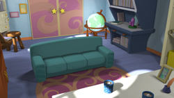 Size: 960x540 | Tagged: safe, artist:bushbuck93, imported from derpibooru, starlight glimmer, 3d, chocolate, couch, desk, empathy cocoa, food, frame, globe, guidance counselor, hot chocolate, implied starlight glimmer, marshmallow, maya, starlight's office