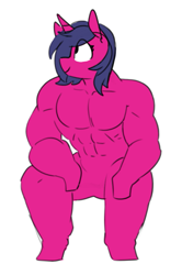 Size: 469x705 | Tagged: safe, artist:redxbacon, imported from derpibooru, oc, oc only, oc:fizzy pop, anthro, unicorn, female, mare, muscles, solo, swole