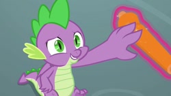 Size: 1280x720 | Tagged: safe, imported from derpibooru, screencap, spike, dragon, uprooted, claws, highlighter, magic, magic aura, male, misleading thumbnail, out of context, school of friendship, smiling, solo, tail, winged spike, wings