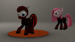 Size: 1024x576 | Tagged: safe, artist:dracagon, imported from derpibooru, pinkamena diane pie, pinkie pie, oc, pony, 3d, 3d model, armor, source filmmaker