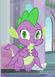 Size: 388x540 | Tagged: safe, imported from derpibooru, screencap, spike, dragon, uprooted, claws, cropped, fangs, flying, male, school of friendship, solo, tail, winged spike, wings, worried