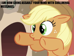 Size: 659x501 | Tagged: source needed, safe, edit, edited screencap, editor:undeadponysoldier, imported from derpibooru, screencap, applejack, pony, look before you sleep, season 1, cropped, female, funny, gary takes a bath, meme, oooooh, reference, solo, spongebob squarepants