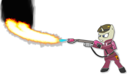 Size: 3500x2041 | Tagged: safe, artist:c00lguy, deleted from derpibooru, imported from derpibooru, oc, oc:crude oil, pony, beret, burning, feuer frei, fire, flamethrower, flippy, happy tree friends, hat, military, pyro, reference, render, simple background, transparent background, weapon