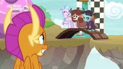 Size: 1920x1080 | Tagged: safe, imported from derpibooru, screencap, ocellus, silverstream, smolder, yona, changedling, changeling, classical hippogriff, dragon, hippogriff, pony, yak, uprooted, bow, cute, dragoness, dream, female, gradient background, hair bow, smolderbetes