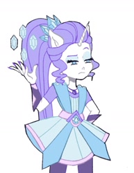 Size: 1280x1655 | Tagged: safe, artist:navy-pon, imported from derpibooru, rarity, equestria girls, equestria girls series, super squad goals, alternate hairstyle, clothes, crystal guardian, cute, dress, female, geode of shielding, horn, magical geodes, nail polish, no pupils, ponied up, raribetes, rarity is not amused, scene interpretation, simple background, solo, unamused, white background