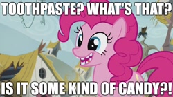 Size: 1920x1080 | Tagged: safe, edit, edited screencap, imported from derpibooru, screencap, pinkie pie, the lost treasure of griffonstone, broken teeth, caption, image macro, missing teeth, reality ensues, rotten teeth, teeth, text