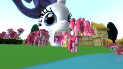 Size: 1920x1080 | Tagged: safe, artist:grapefruitface1, imported from derpibooru, fluttershy, pinkie pie, rarity, twilight sparkle, pony, 3d, army, game, game screencap, gmod, inflated head, not vore, pinkie clone, ponyville, source filmmaker, wat, weird, why