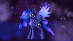 Size: 1920x1080 | Tagged: safe, artist:royaledolphin, imported from derpibooru, princess luna, pony, 3d, female, solo, source filmmaker, space