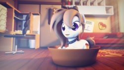 Size: 3000x1687 | Tagged: safe, artist:chocokumiko, imported from derpibooru, oc, oc only, oc:kumikoshy, pony, 3d, 3d model, :p, basket, downloadable, pony in a basket, silly, solo, source filmmaker, tongue out