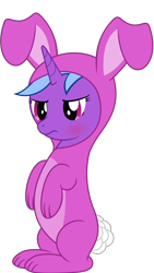 Size: 3714x6602 | Tagged: safe, artist:waveywaves, imported from derpibooru, oc, oc only, pony, animal costume, blushing, bunny costume, clothes, costume, simple background, transparent background, unamused