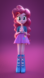 Size: 1080x1920 | Tagged: safe, artist:creatorofpony, artist:rjrgmc28, imported from derpibooru, pinkie pie, equestria girls, 3d, blender, boots, bracelet, clothes, female, high heel boots, jewelry, shoes, skirt, solo