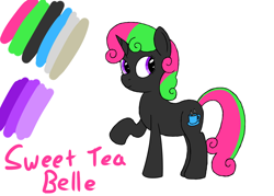 Size: 1400x1000 | Tagged: safe, artist:spritepony, imported from derpibooru, oc, oc only, oc:sweet tea belle, pony, donut steel, joke oc, recolor, reference sheet, shitposting, simple background, solo, text