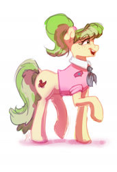 Size: 1280x1867 | Tagged: safe, artist:penny-wren, imported from derpibooru, chickadee, ms. peachbottom, earth pony, pony, clothes, female, mare, necktie, shirt, simple background, solo