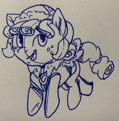 Size: 2400x2445 | Tagged: safe, artist:rainbow eevee, imported from derpibooru, cozy glow, pony, beanie, clothes, collar, cozybetes, cute, everest, female, freckles, hat, ink drawing, lineart, paw patrol, solo, traditional art