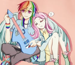 Size: 1075x933 | Tagged: safe, artist:dez, imported from derpibooru, fluttershy, rainbow dash, human, duo, female, flutterdash, humanized, lesbian, shipping, sleeping