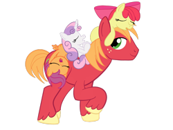 Size: 1200x900 | Tagged: safe, artist:sixes&sevens, imported from derpibooru, apple bloom, big macintosh, scootaloo, sweetie belle, pony, cutie mark crusaders, missing accessory, simple background, sleeping, transparent background, walking