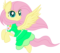 Size: 1550x1350 | Tagged: safe, artist:spellboundcanvas, imported from derpibooru, fluttershy, pegasus, pony, clothes, dress, female, flower, flying, solo, vector, wings