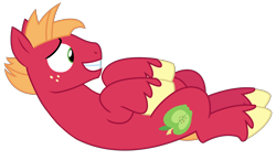 Size: 2556x1481 | Tagged: safe, artist:sketchmcreations, edit, editor:slayerbvc, imported from derpibooru, vector edit, big macintosh, earth pony, pony, where the apple lies, accessory-less edit, male, missing accessory, on back, sheepish grin, simple background, smiling, solo, stallion, teenage big macintosh, teenager, transparent background, vector