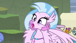 Size: 1920x1080 | Tagged: safe, imported from derpibooru, screencap, gallus, ocellus, silverstream, smolder, changeling, dragon, griffon, hippogriff, uprooted, beak, cute, diastreamies, drawing, female, happy, jewelry, necklace, open mouth