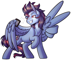 Size: 962x816 | Tagged: safe, artist:ak4neh, imported from derpibooru, oc, oc only, oc:lost, pegasus, pony, male, phone, selfie, simple background, solo, stallion, transparent background, wing hold