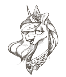 Size: 779x910 | Tagged: safe, artist:skrapbox, imported from derpibooru, princess luna, alicorn, pony, bust, female, monochrome, portrait, solo