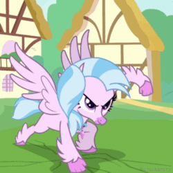 Size: 750x750 | Tagged: safe, edit, edited screencap, imported from derpibooru, screencap, silverstream, uprooted, animated, colored hooves, cropped, female, gif, seizure warning, solo, superhero landing