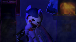 Size: 1024x576 | Tagged: safe, artist:navybr0wnie, imported from derpibooru, twilight sparkle, alicorn, pony, robot, robot pony, 3d, animatronic, arcade, bonnie, bonnie (fnaf), crossover, five nights at freddy's, hoof hold, marionette, mask, mortal kombat, source filmmaker, twibon, twibonnie, twilight sparkle (alicorn)
