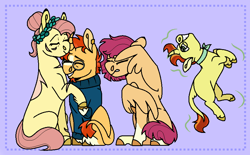 Size: 891x554 | Tagged: safe, artist:echabi, artist:joburii, artist:miserisyt, artist:shootingstaryt, imported from derpibooru, fluttershy, sunburst, oc, oc:april showers, oc:robbin, oc:sunshine, classical unicorn, pegasus, pony, unicorn, amputee, clothes, crack ship offspring, crack shipping, female, flutterburst, glasses, height difference, leonine tail, levitation, magic, male, missing cutie mark, offspring, parent:fluttershy, parent:sunburst, parents:flutterburst, scar, self-levitation, shipping, straight, sweater, telekinesis, unshorn fetlocks, wingless