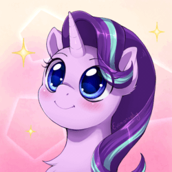 Size: 1000x1000 | Tagged: dead source, safe, artist:evomanaphy, imported from derpibooru, starlight glimmer, pony, unicorn, animated, blushing, chest fluff, cute, daaaaaaaaaaaw, evomanaphy is trying to murder us, eye clipping through hair, eye shimmer, female, gif, glimmerbetes, happy, hnnng, mare, reformed starlight, smiling, solo, sparkles, sweet dreams fuel, weapons-grade cute, wide eyes