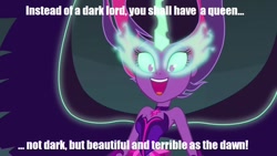 Size: 1280x720 | Tagged: safe, edit, edited screencap, imported from derpibooru, screencap, sci-twi, twilight sparkle, equestria girls, friendship games, caption, female, galadriel, image macro, lord of the rings, midnight sparkle, reference, smiling, solo, text