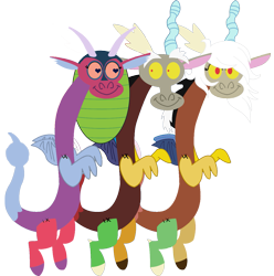 Size: 1177x1188 | Tagged: safe, artist:sketchmcreations, edit, idw, imported from derpibooru, cosmos (character), discord, draconequus, perfect day for fun, cosmos, eris, female, male, rule 63, scared, self draconidox, self ponidox, shipping, straight, vector