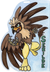 Size: 1332x1901 | Tagged: safe, artist:jenkiwi, imported from derpibooru, oc, oc:serilde, griffon, badge, claws, female