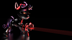 Size: 1280x720 | Tagged: safe, artist:slyphstorm, imported from derpibooru, sweetie belle, pony, robot, robot pony, 3d, female, laser, solo, sweetie bot