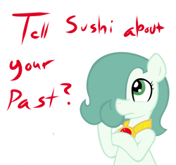 Size: 1500x1406 | Tagged: safe, artist:ficficponyfic, edit, imported from derpibooru, oc, oc only, oc:emerald jewel, earth pony, pony, colt quest, amulet, child, color, colored, colt, cyoa, femboy, foal, hair over one eye, jewelry, male, question mark, simple background, solo, story included, thinking, vector, white background