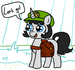 Size: 640x600 | Tagged: safe, artist:ficficponyfic, imported from derpibooru, oc, oc only, oc:joyride, pony, unicorn, colt quest, child, color, colored, cute, dirt, editor needed, female, filly, foal, grass, happy, hat, horn, innocent, letter, mail, mailbag, mailmare, mailmare hat, mailpony, smiling, story included