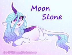 Size: 508x387 | Tagged: safe, artist:eve-of-halloween, imported from derpibooru, oc, oc only, oc:moonstone, kirin, pony, cloven hooves, curved horn, cute, female, horn, kirin oc, long mane, mare, mother, nervous, pink eyes, pregnant, round belly, simple background