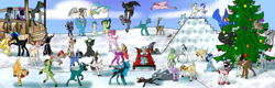 Size: 5000x1600 | Tagged: safe, artist:rimmi1357, imported from derpibooru, oc, oc:azzyen, oc:deer alla, oc:gear, oc:spectrum storm, oc:twotail, oc:windswept skies, deer, original species, peryton, braid, cheek kiss, deerified, eyes closed, female, kiss on the cheek, kissing, male, multiple characters, outdoors