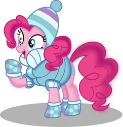 Size: 2552x2625 | Tagged: safe, artist:redfire-pony, imported from derpibooru, pinkie pie, pony, female, simple background, solo, transparent background, winter outfit