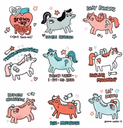 Size: 1590x1650 | Tagged: safe, artist:gemma correll, imported from derpibooru, pony, bacon hair, my grown-up pony, parody, pony reference, the nib